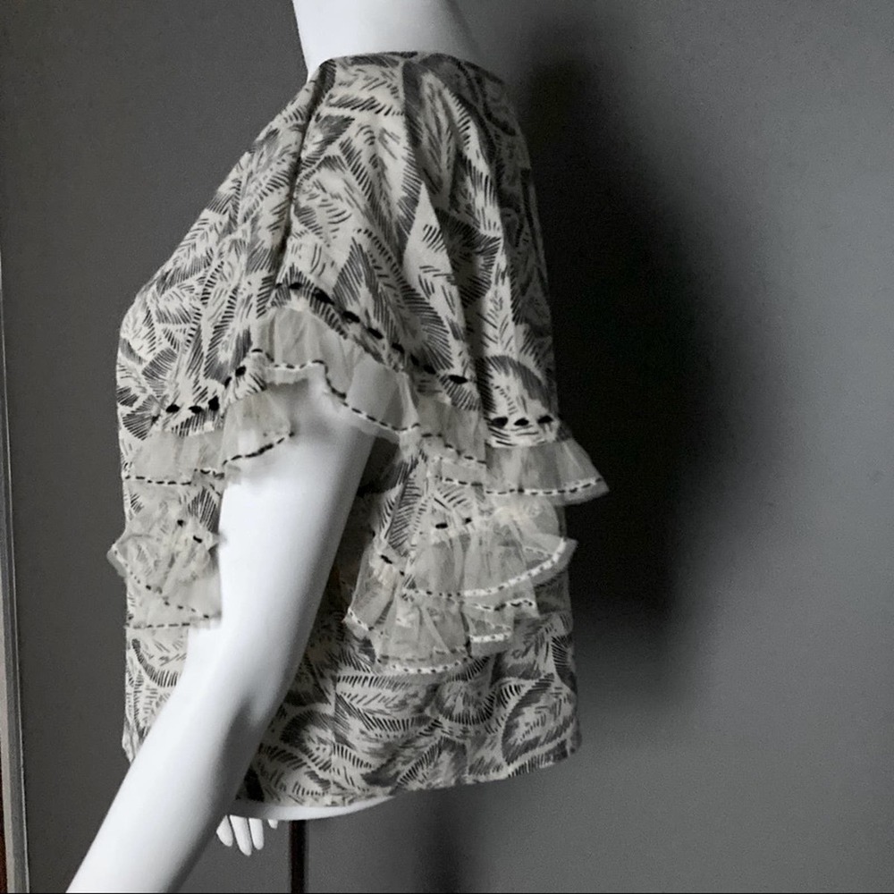 Loveshackfancy‎ blouse top medium white black flutter sleeve romantic